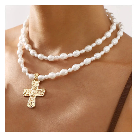 2er Set Perlenkette mit Kreuz Karma