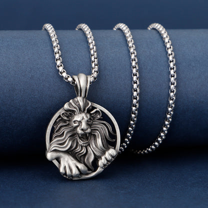 Herren Halskette Löwe Edelstahl Zinn Silber Kette modern KARMA