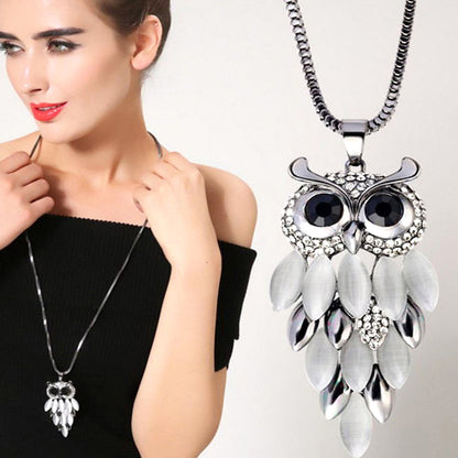 Lange Halskette Pulloverkette mit Eule silber KARMA