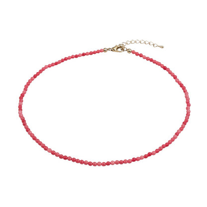 Naturstein Halskette Damen Rosenstein Pink 39 cm Kette Karma