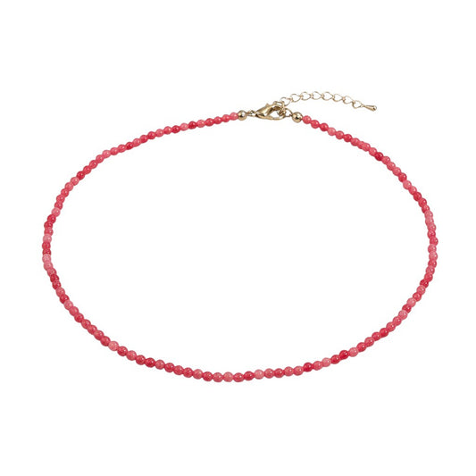 Naturstein Halskette Damen Rosenstein Pink 39 cm Kette Karma