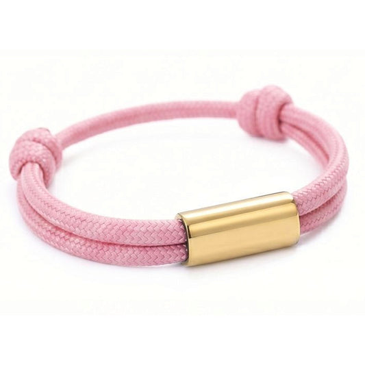 Damen Armband Rosa Gold Textil Edelstahl verstellbares Damenarmband Karma