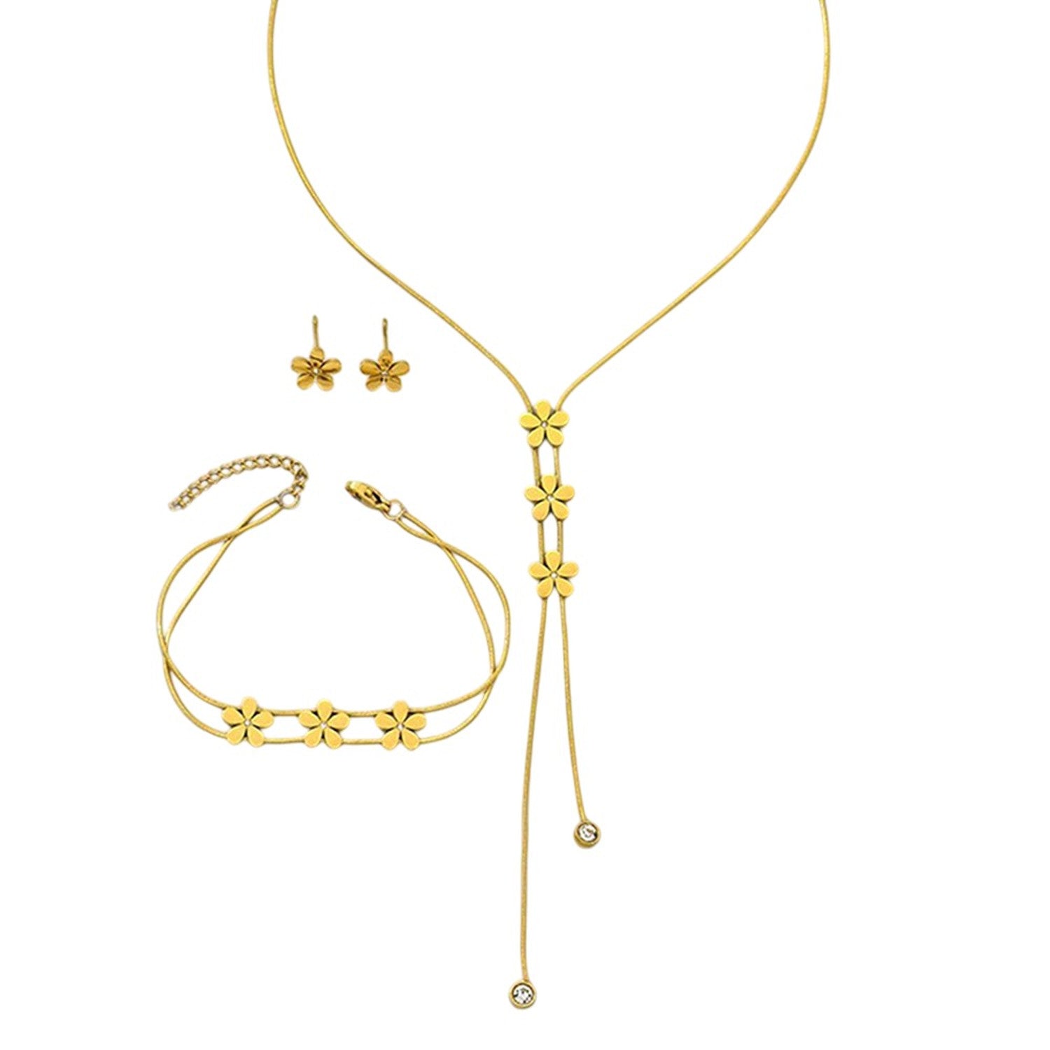Schmuckset Gold Blumen Armband, Ohrringe und Halskette Edelstahl wasserfest hypoallergen rostfrei Karma