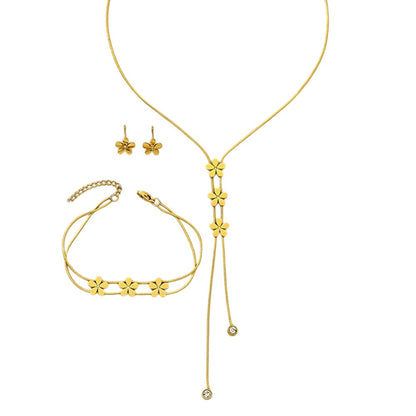 Schmuckset Gold Blumen Armband, Ohrringe und Halskette Edelstahl wasserfest hypoallergen rostfrei Karma