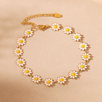 Schmuckset Blume Armband und Fußkette Edelstahl vergoldet wasserfest hypoallergen