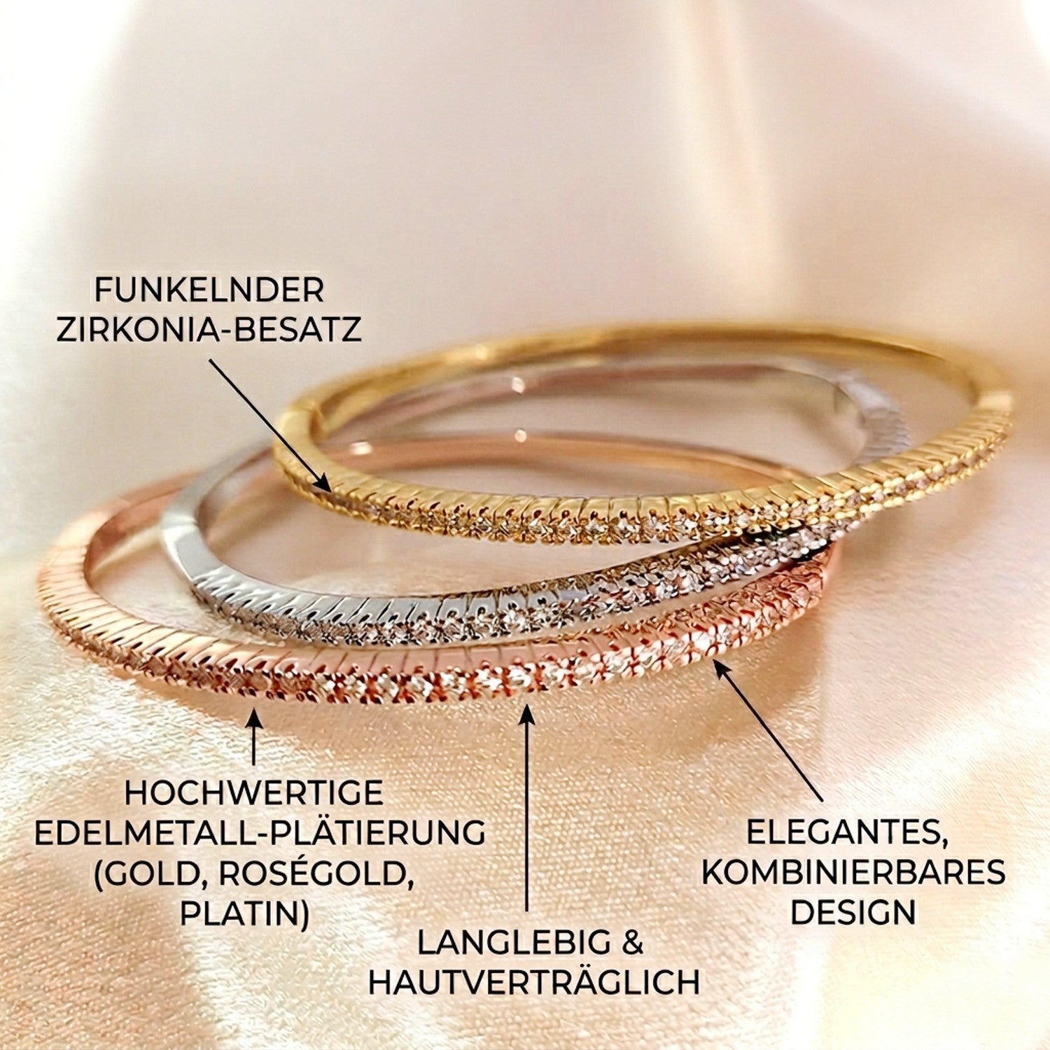 Armreif Zirkone Silber 6 cm Damen hypoallergen Damenarmreif Armschmuck Platin beschichtet Karma