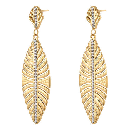 Ohrringe Blatt Damen Gold 5 cm Damen Ohrschmuck Edelstahl vergoldet Kristalle wasserfest rostfrei hypoallergen Lieferung in Schmuckbox Karma