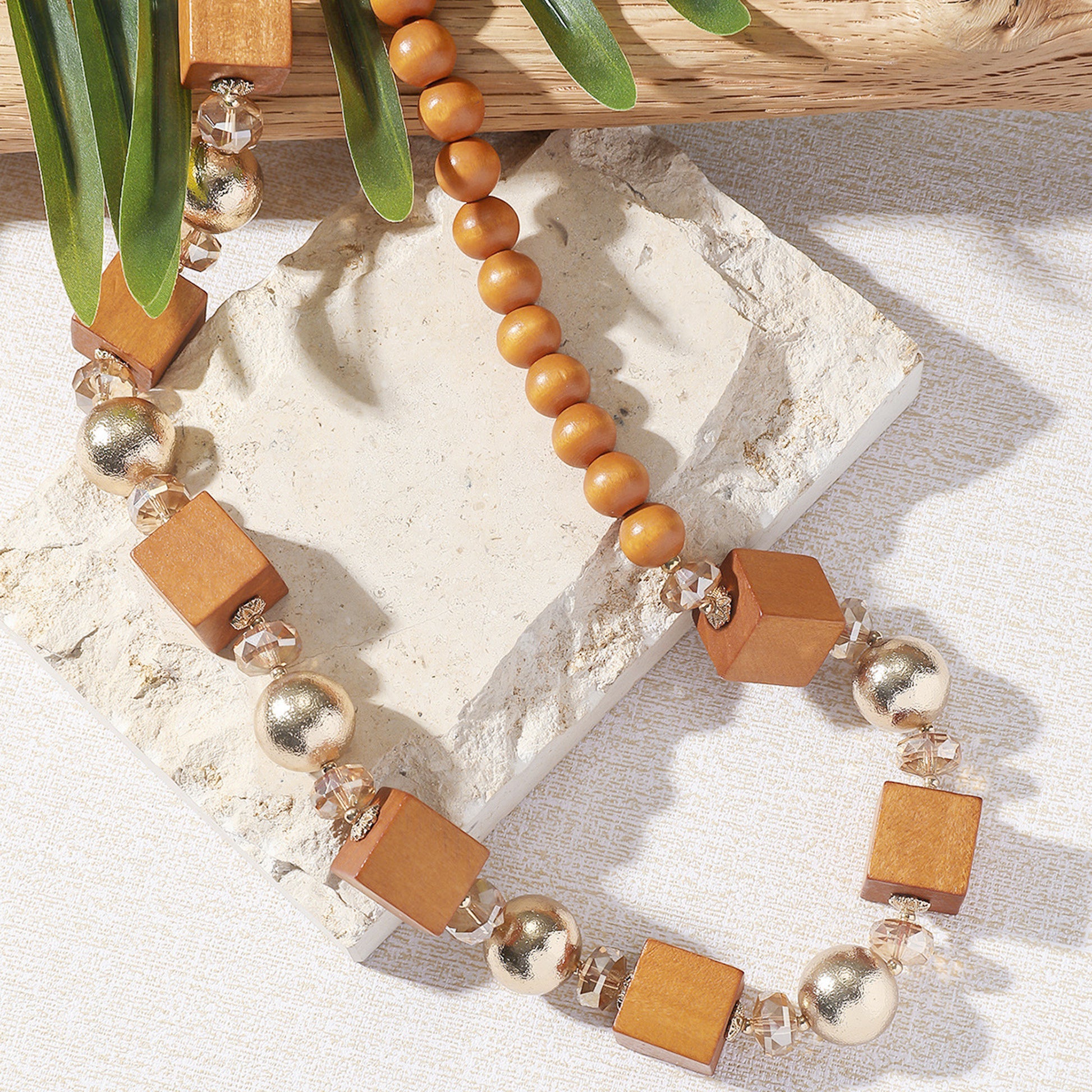 Lange Halskette Holz Braun Damen KARMA