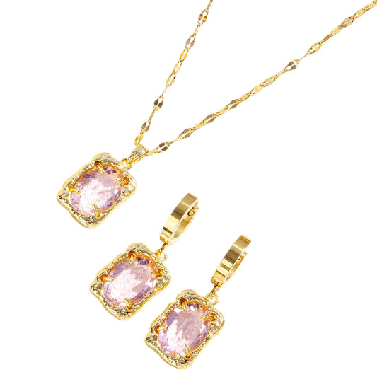 Schmuckset Rosé Gold Halskette und Ohrringe Edelstahl Zirkone wasserfest hypoallergen rostfrei Karma