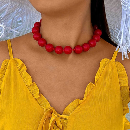 Halskette mit XL Acryl Perlen Rot 45 cm Damen Statement Kette bunt Karma