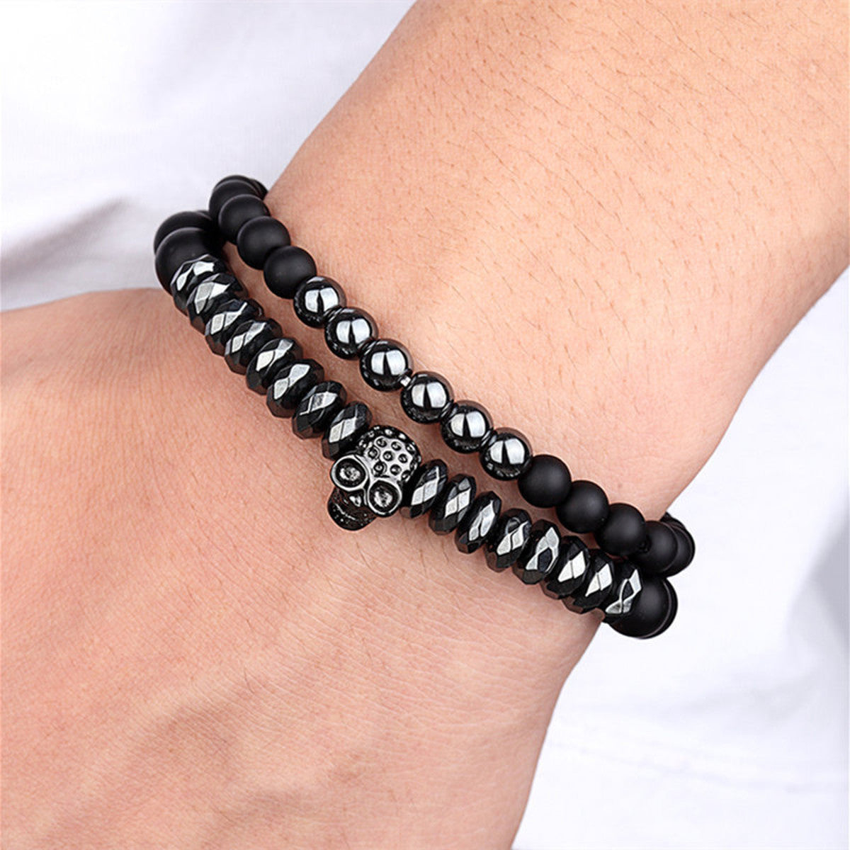 Armband Set Schwarz Glas Metall KARMA