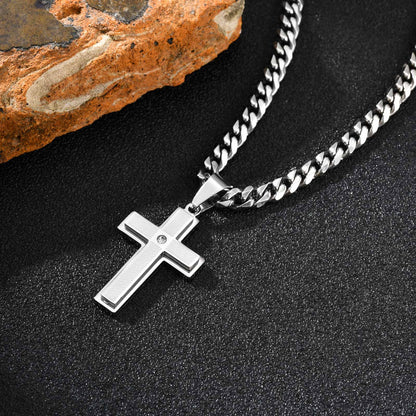 Halskette Herren Kreuz Silber 50 cm Edelstahl Kette wasserfest hypoallergen rostfrei Karma