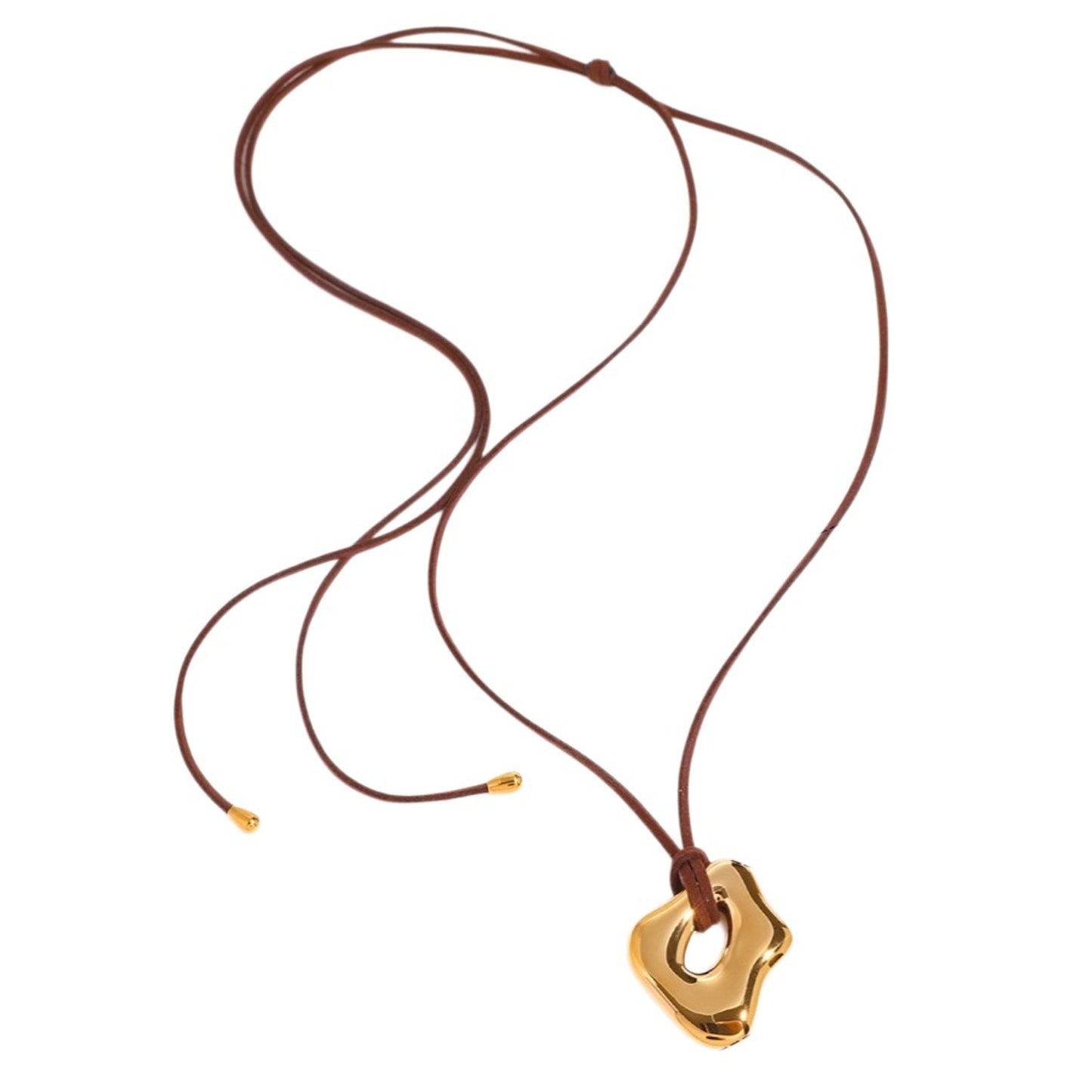 Lange Halskette Braun Gold Edelstahl Leder 182 cm verstellbar Kette Damen Karma