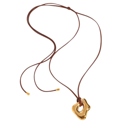 Lange Halskette Braun Gold Edelstahl Leder 182 cm verstellbar Kette Damen Karma