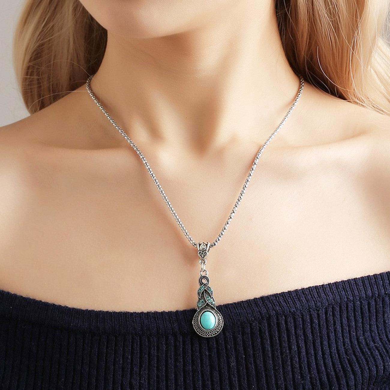 Schmuckset Boho Altsilber Türkis rund KARMA