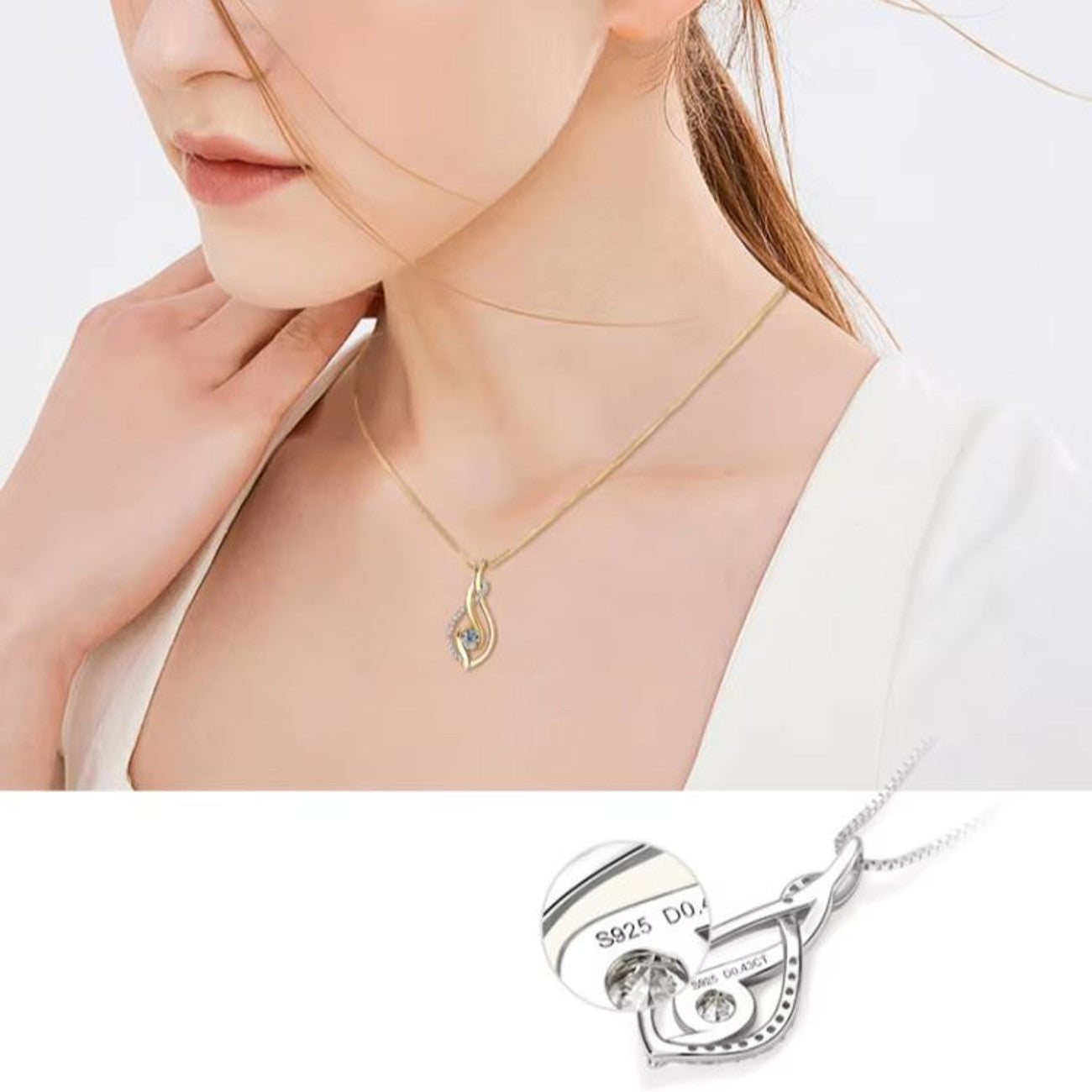 Halskette Moissanite mit Anhänger Silber oder Gold in Box Karma