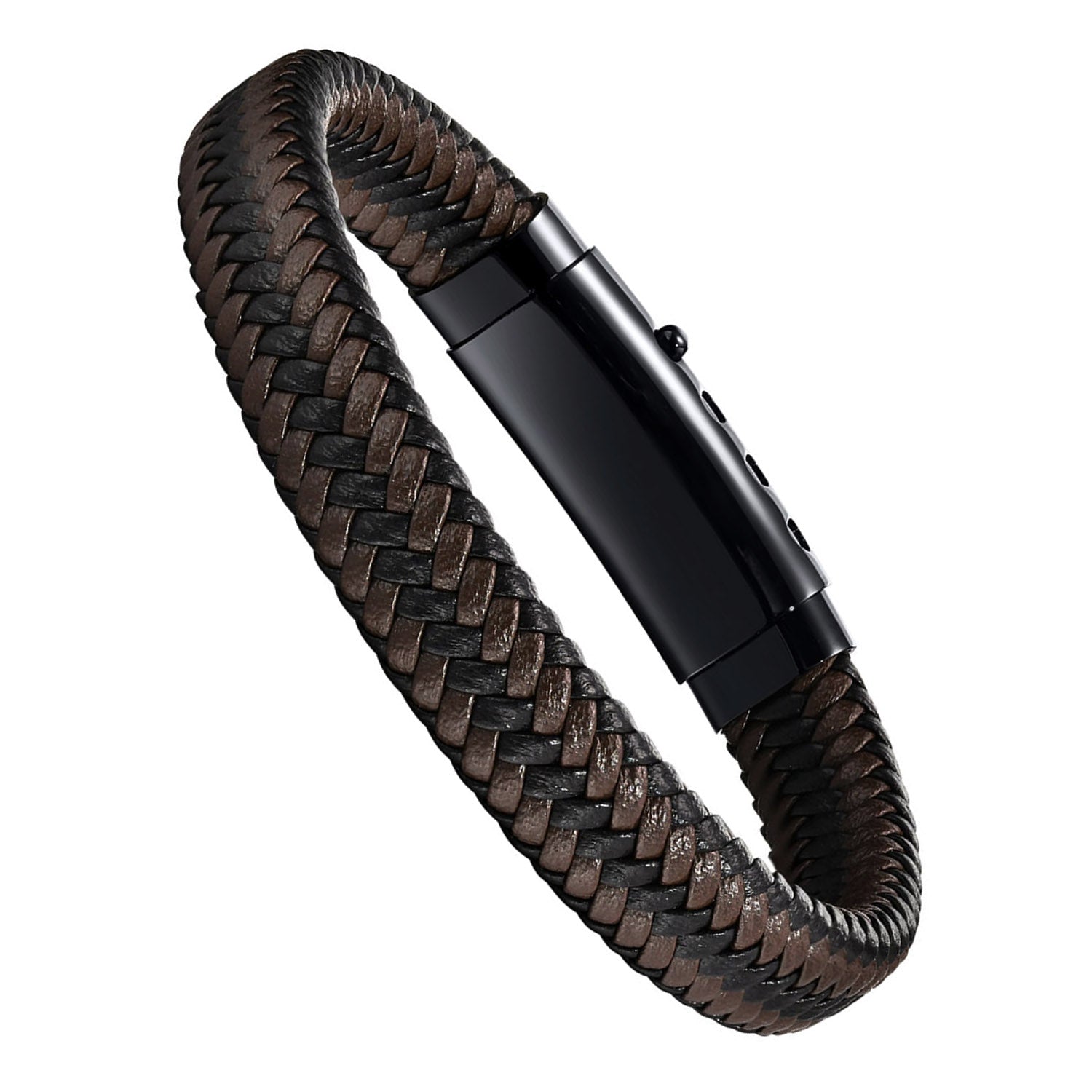 Herrenarmband Leder Edelstahl Schwarz KARMA