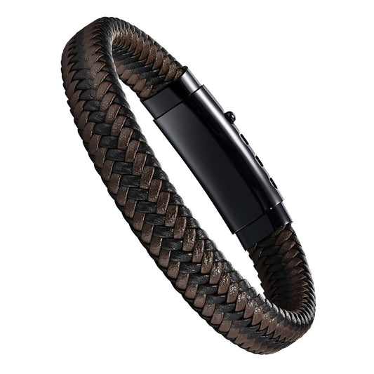 Herrenarmband Leder Edelstahl Schwarz KARMA