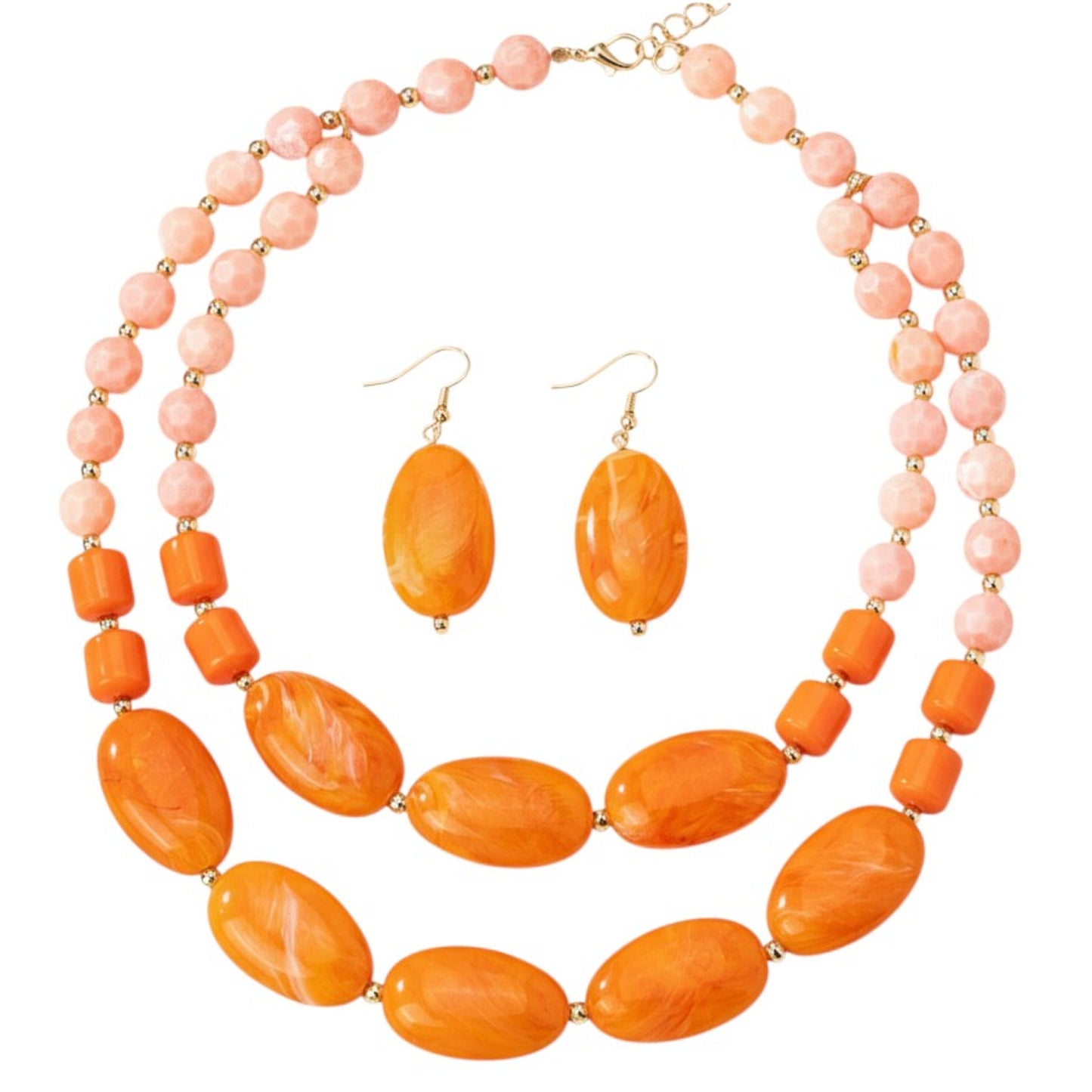 Schmuckset Kette und Ohrringe Orange Rosa Acryl  Damen Karma