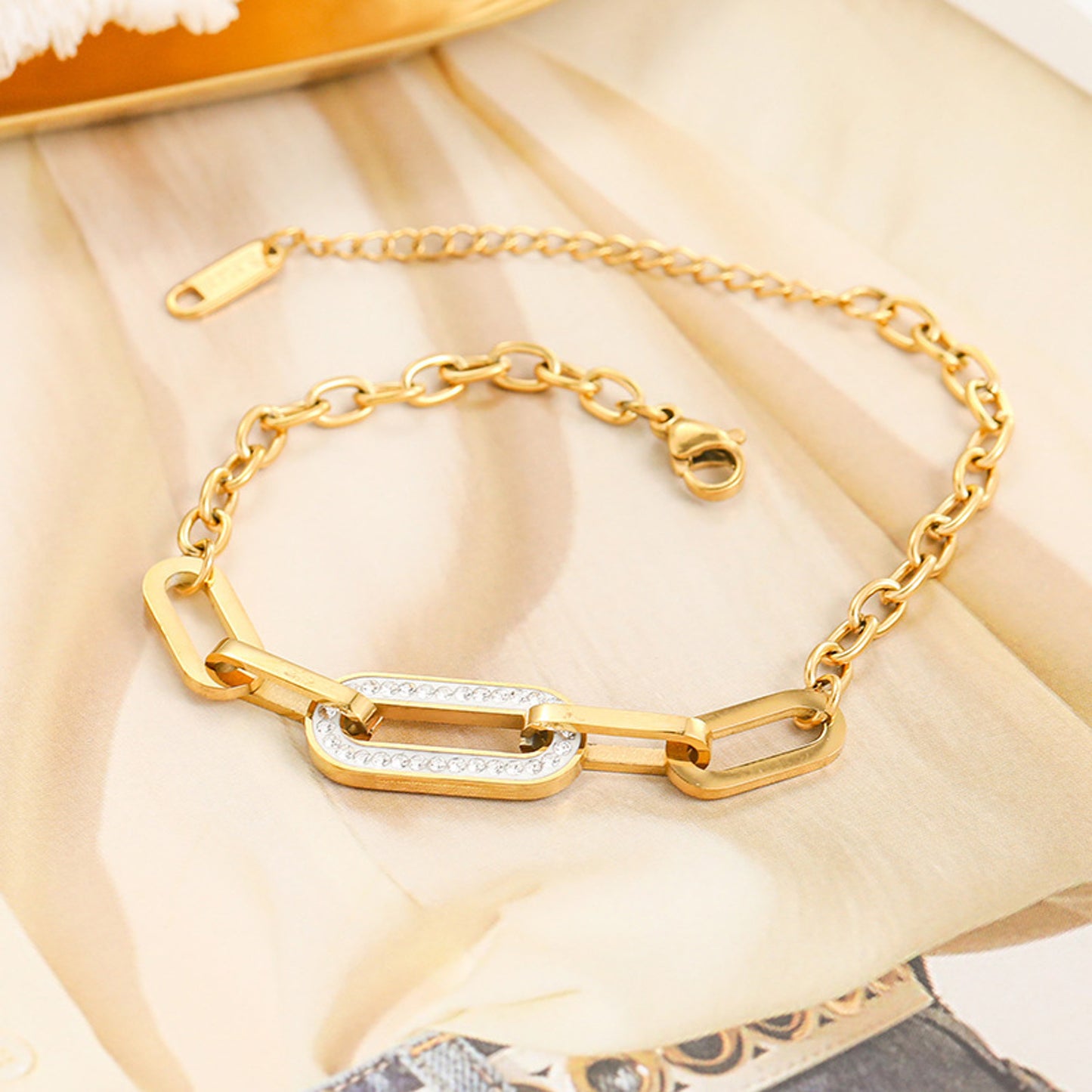 Schmuckset Fußkette & Armband Edelstahl Gold Zirkone Karma