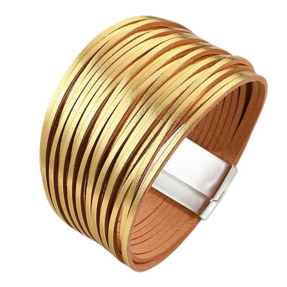 Damen Armband mehrreihig Gold Magnetverschluss 19 cm modern Damenarmband PU Leder Karma