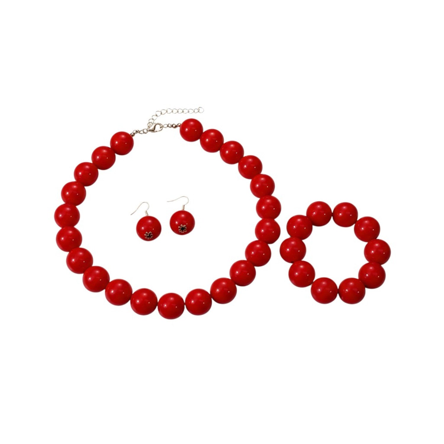 XL Statement Schmuckset Kette, Armband und Ohrringe Rot Acryl  Damen Karma