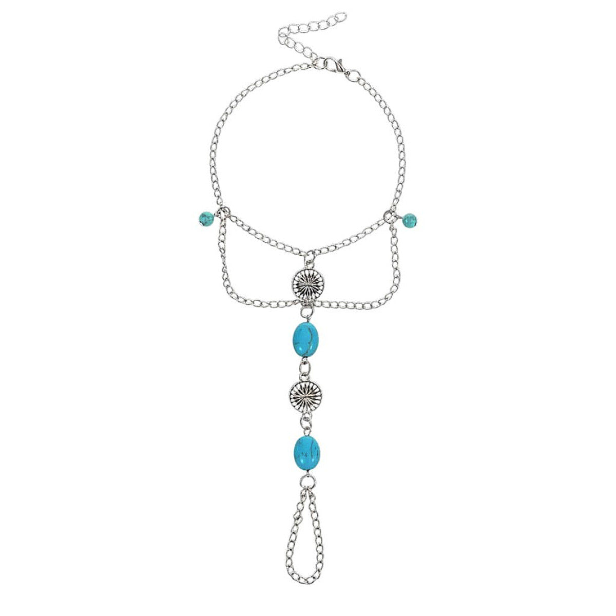 Fußkette mit Zehenring Silber Türkis verstellbares Fußkettchen Boho Karma