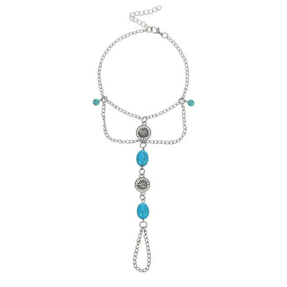 Fußkette mit Zehenring Silber Türkis verstellbares Fußkettchen Boho Karma