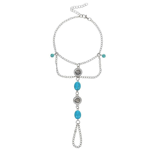 Fußkette mit Zehenring Silber Türkis verstellbares Fußkettchen Boho Karma