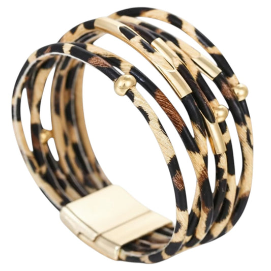 Damen Armband mehrreihig Leo Braun Gold Magnetverschluss 5,7 cm modern Damenarmband Textil Karma
