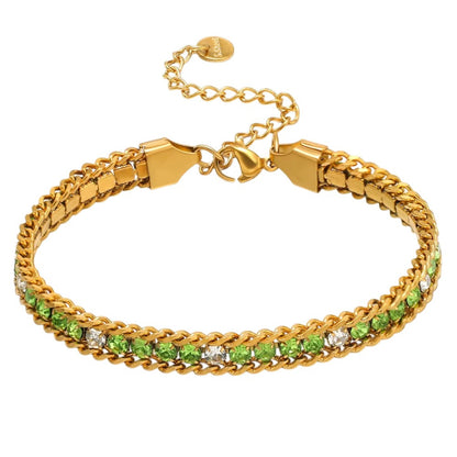 Damen Armband Gold Zirkone 17 cm Edelstahl wasserfest hypoallergen verstellbares Damenarmband Karma
