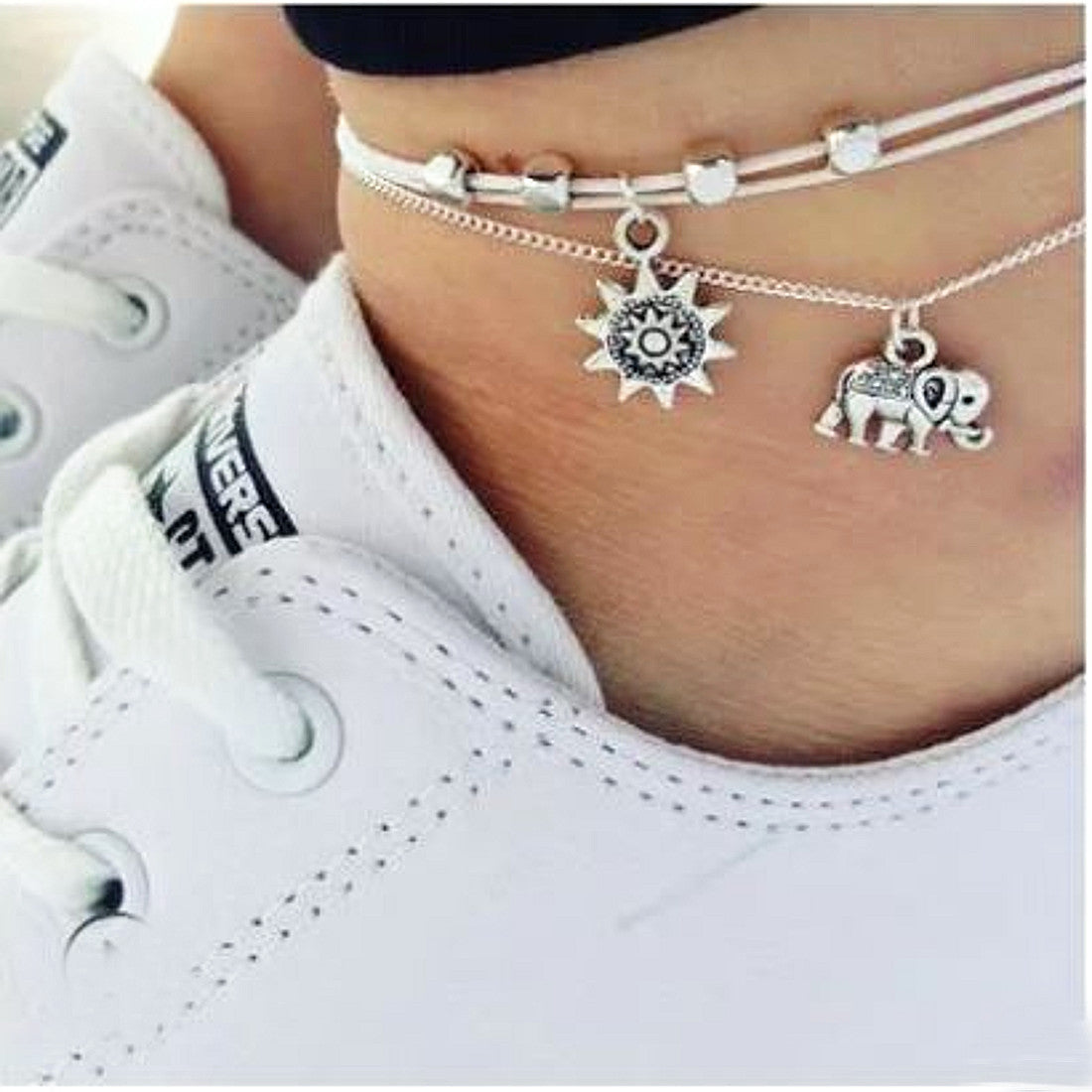 Fußkettchen mit Anhänger Silber Weiß Karma