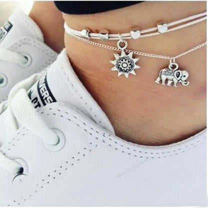 Fußkettchen mit Anhänger Silber Weiß Karma