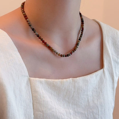 Halskette Damen Naturstein mehrfarbig 4 mm filigran Steinperlen Kette Karma