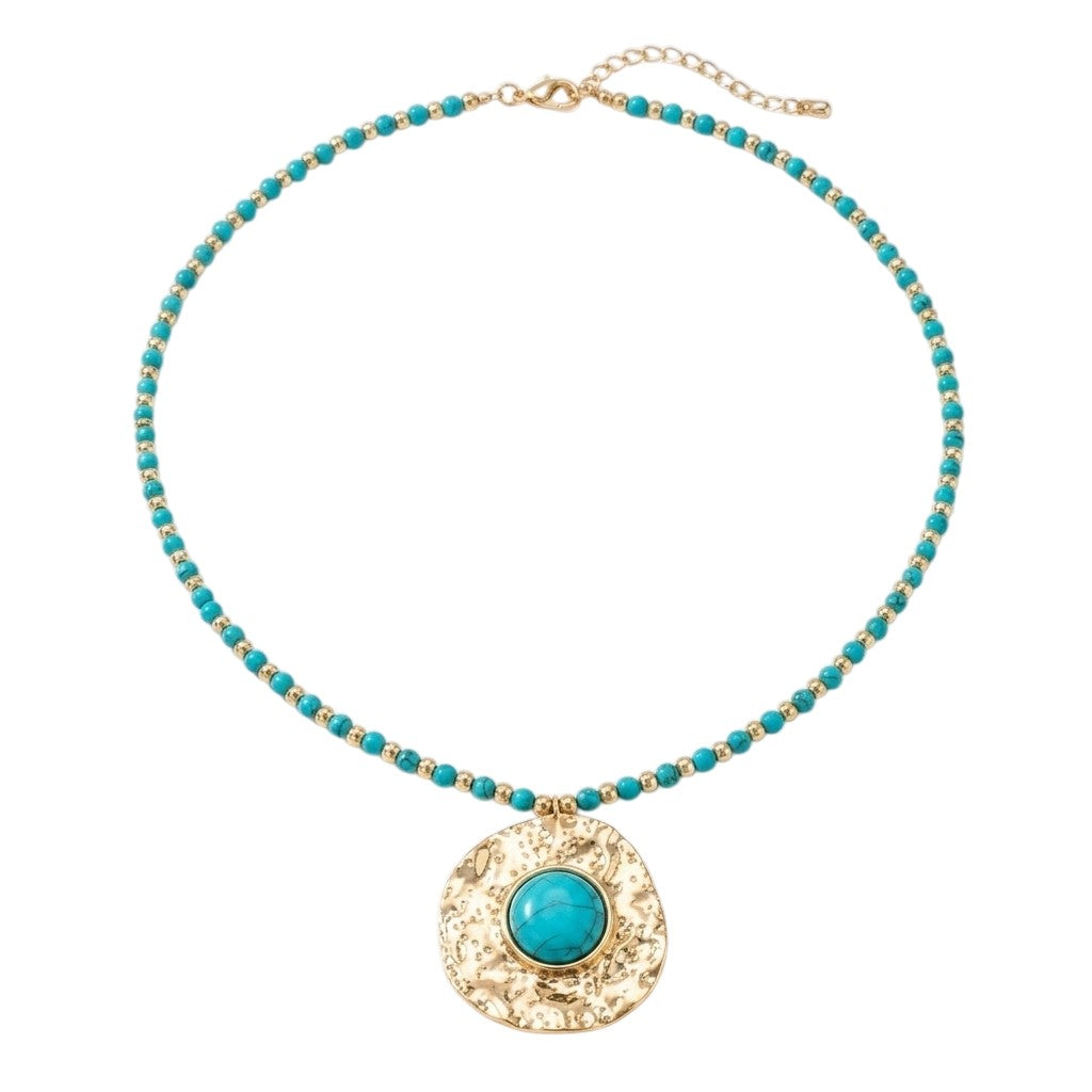 Lange Halskette Türkis Gold Perlen 68 cm Damen Kette mit Anhänger Karma