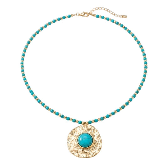 Lange Halskette Türkis Gold Perlen 68 cm Damen Kette mit Anhänger Karma