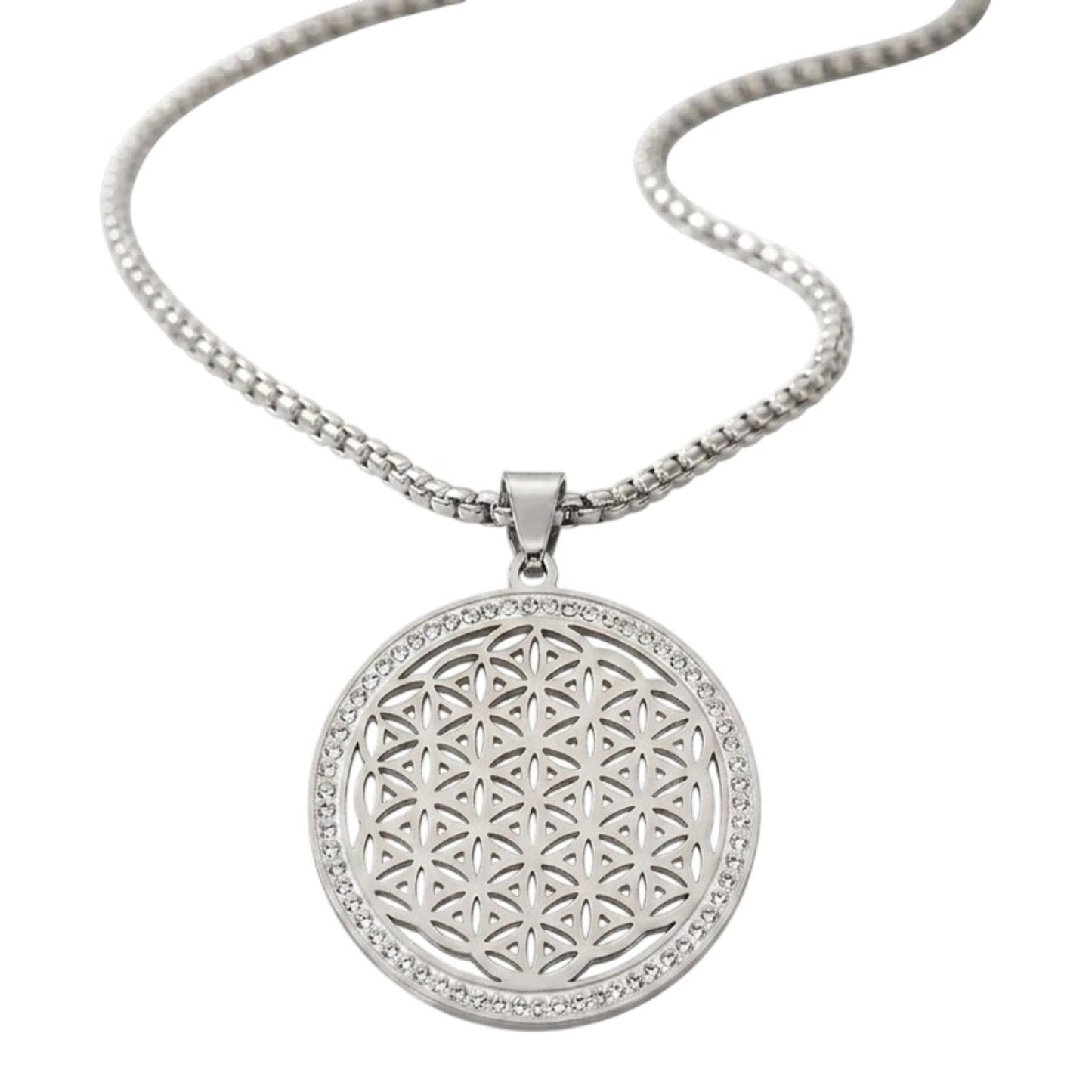 Halskette Medaillon Damen Silber 60 cm Kette Edelstahl vergoldet wasserfest hypoallergen Karma