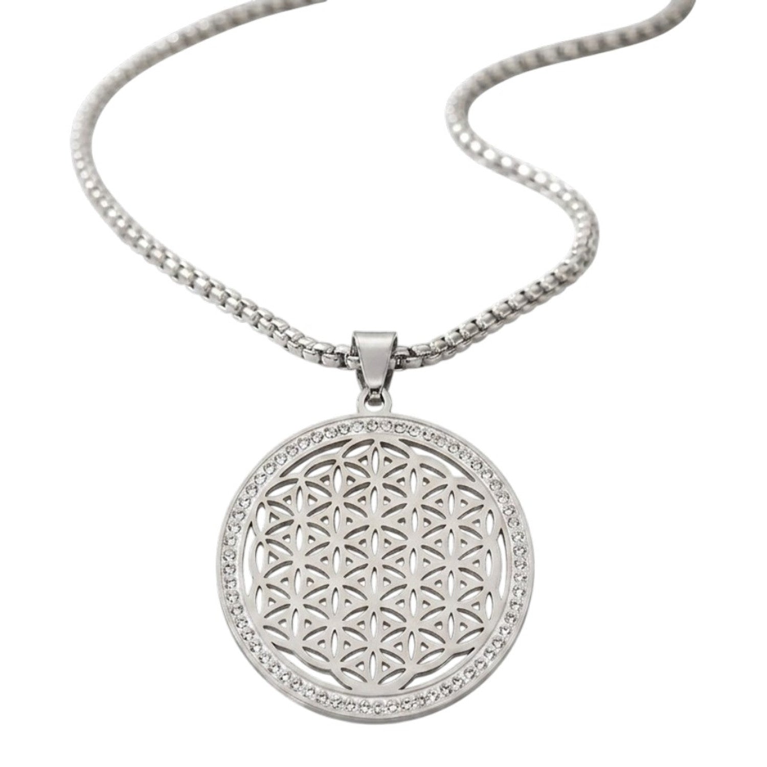 Halskette Medaillon Damen Silber 60 cm Kette Edelstahl vergoldet wasserfest hypoallergen Karma