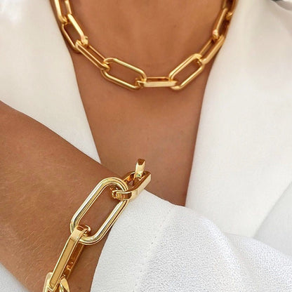 Schmuckset Gold Gliederkette Armband und Halskette Edelstahl vergoldet wasserfest hypoallergen rostfrei Karma