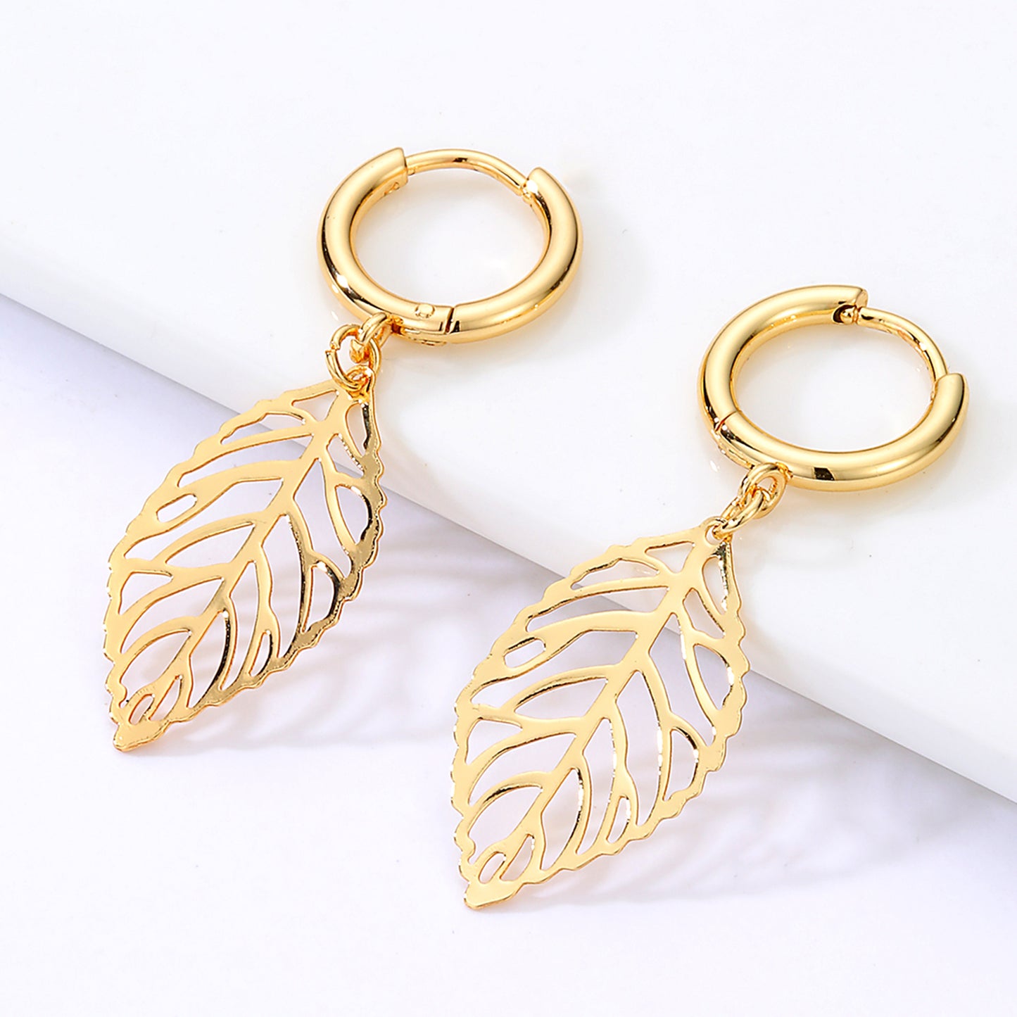 Ohrringe Blatt Damen Gold 4 cm Damen Ohrschmuck Edelstahl wasserfest rostfrei hypoallergen Karma