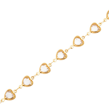 Schmuckset Herz Armband & Fußkette Gold Klar Edelstahl vergoldet wasserfest hypoallergen rostfrei Karma