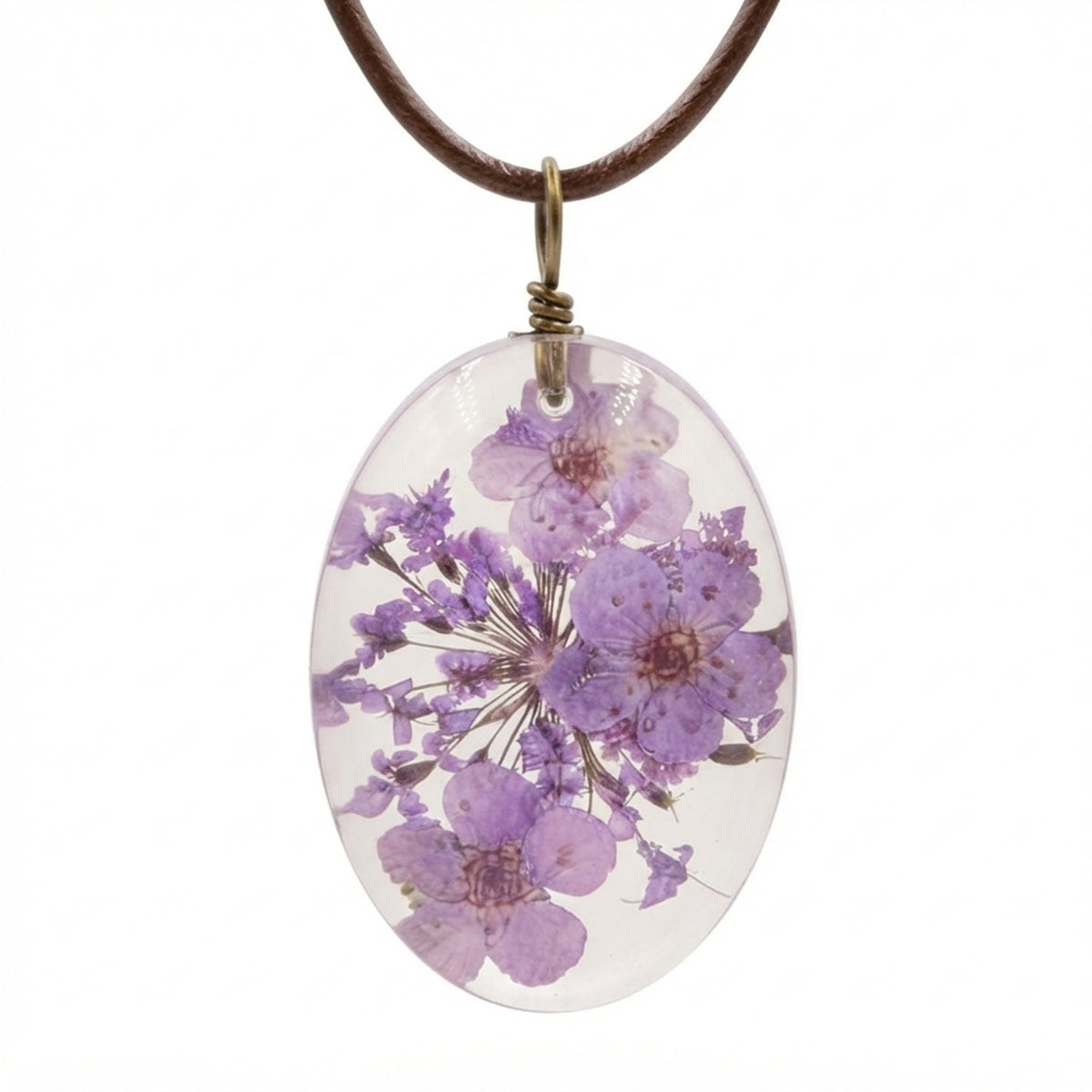 Halskette Echte Trockenblumen Lila Glas Lederband Blumenkette Kette modern Karma