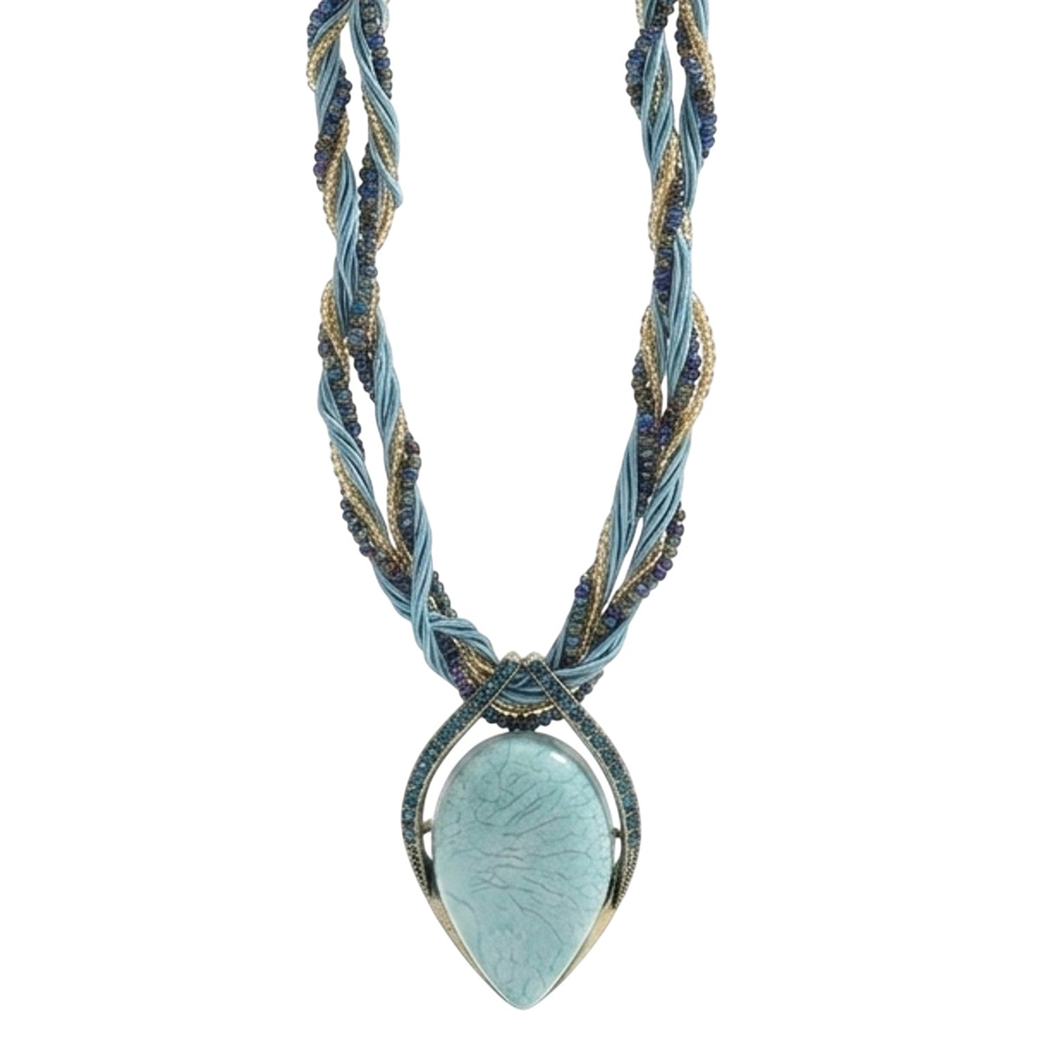Statementkette Tropfen Anhänger Hellblau 47 cm Halskette Damen Kette Blau modern Karma