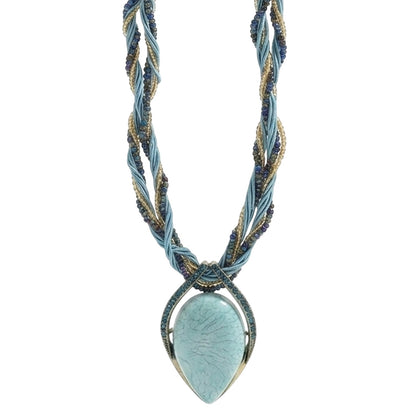 Statementkette Tropfen Anhänger Hellblau 47 cm Halskette Damen Kette Blau modern Karma