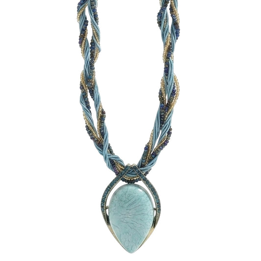 Statementkette Tropfen Anhänger Hellblau 47 cm Halskette Damen Kette Blau modern Karma