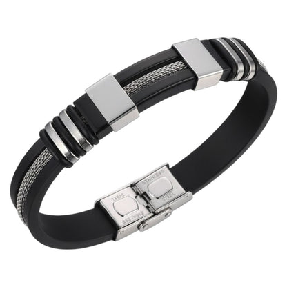 Armband Herren Schwarz 21 cm Silikon Edelstahl modern Karma