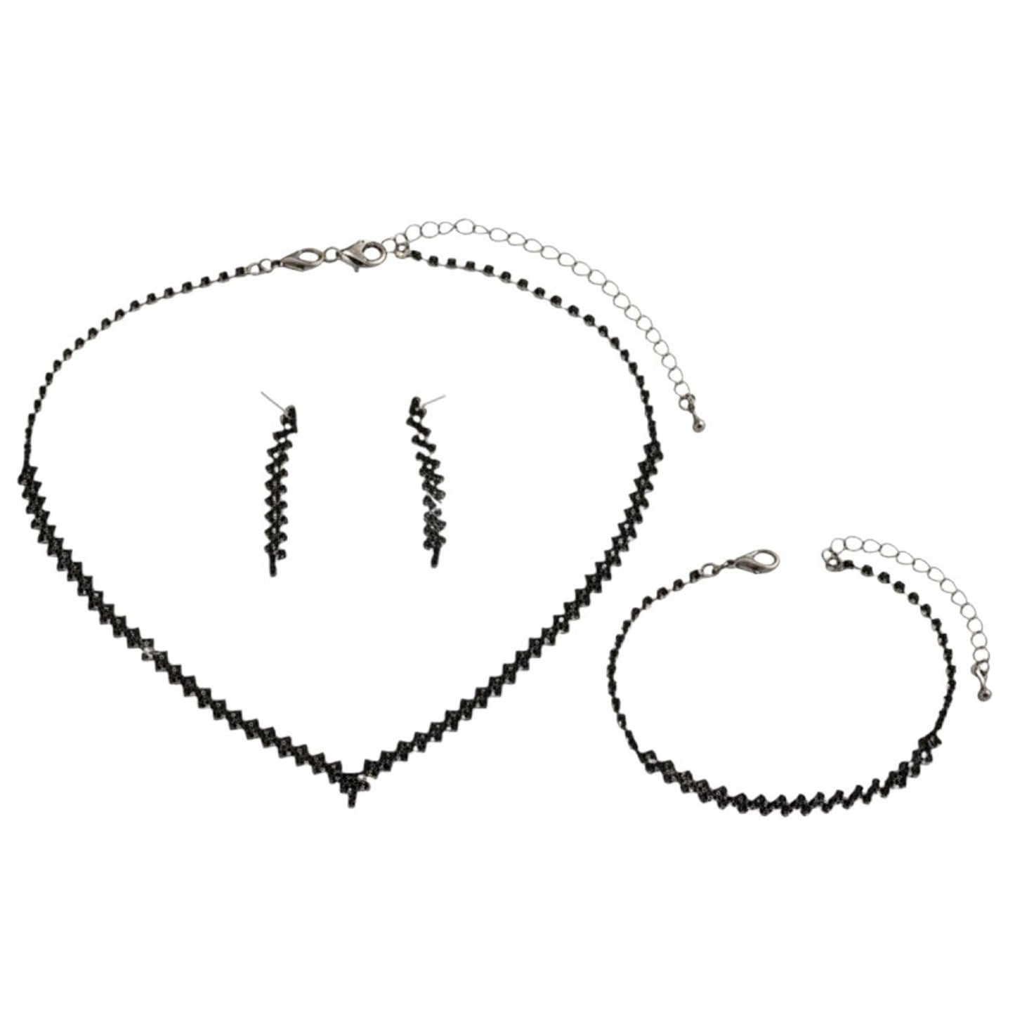 Schmuckset Schwarz Strass Damen Halskette, Armband und Ohrringe Karma