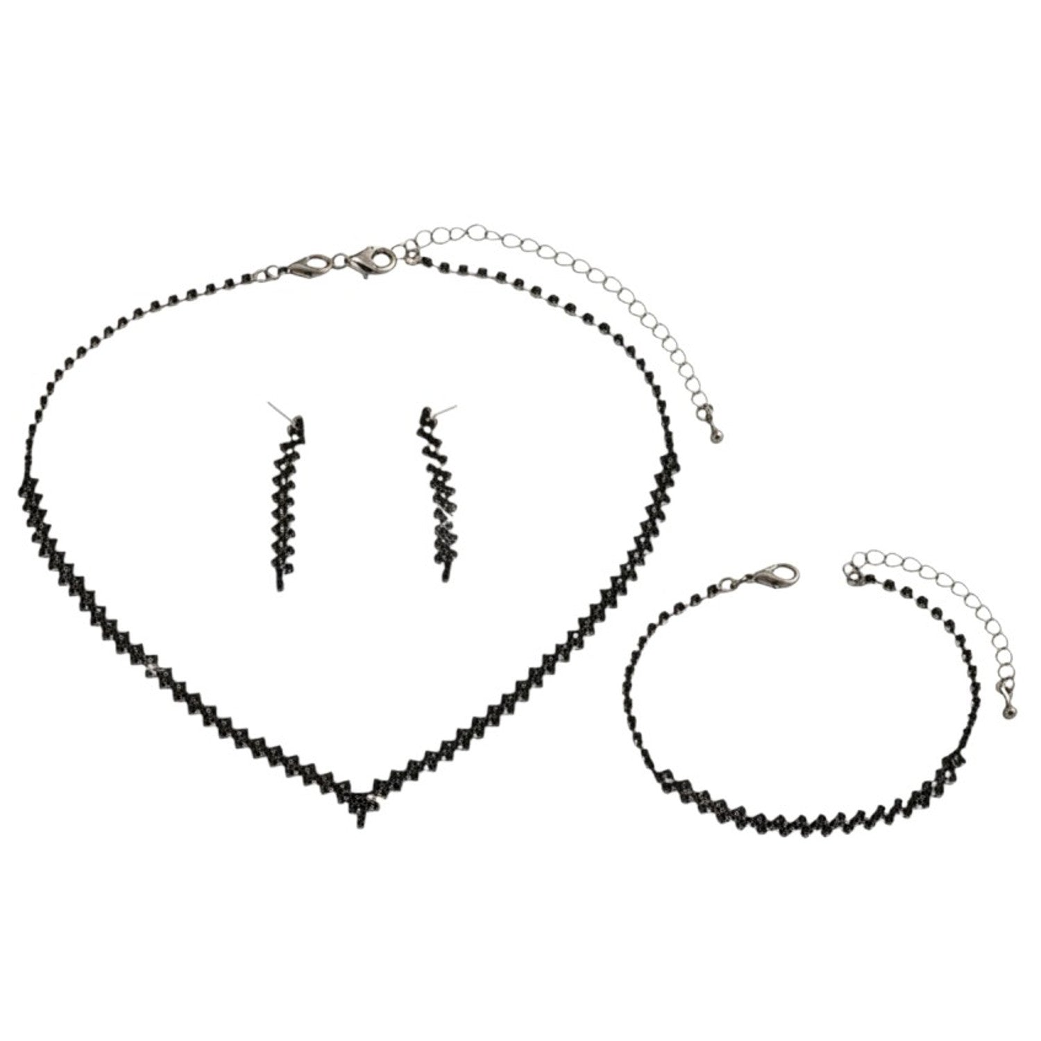Schmuckset Schwarz Strass Damen Halskette, Armband und Ohrringe Karma