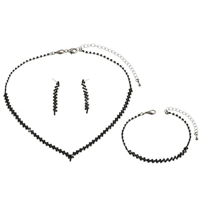 Schmuckset Schwarz Strass Damen Halskette, Armband und Ohrringe Karma