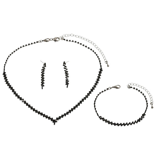 Schmuckset Schwarz Strass Damen Halskette, Armband und Ohrringe Karma